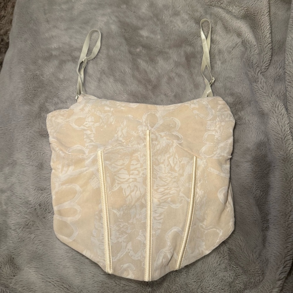 Cream Corset Top with Floral Pattern